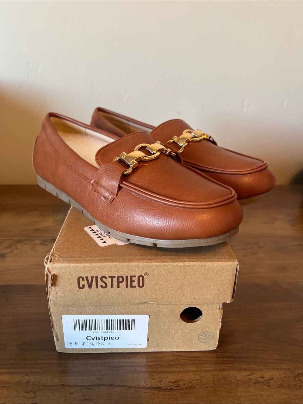 Cvistpieo Loafers Brown Rust Leather with Gold Chain